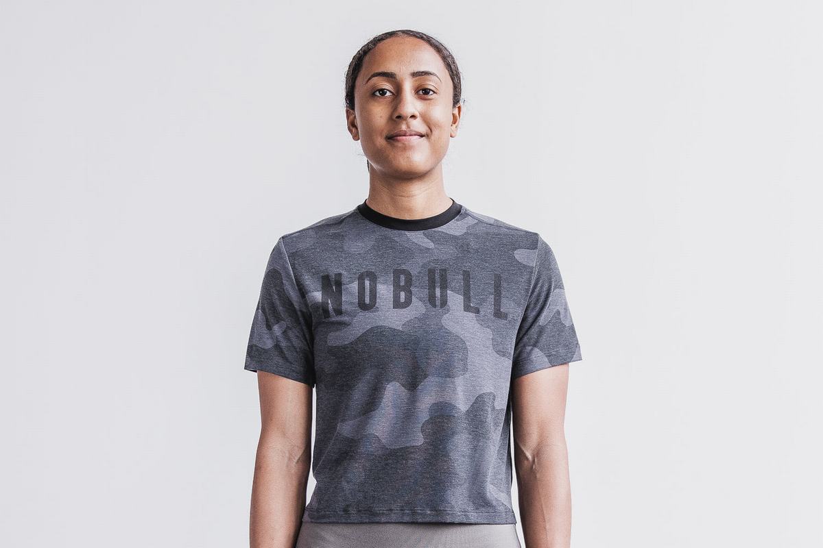 Nobull Boxy Women\'s T Shirts Grey Camo | Australia (CR7298)